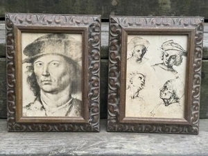Vintage Set Of 2 Prints Drawing Study of Four Male Faces & Self Raffaello Sanzio - Picture 1 of 8