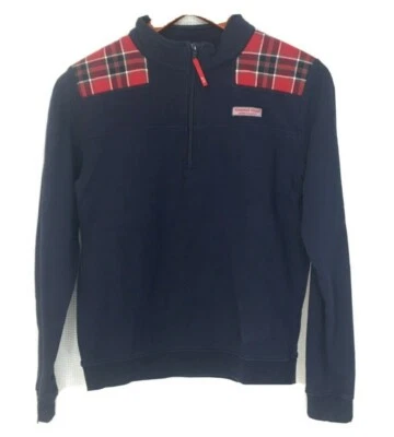 Sudadera Vineyard Vines Niños Niñas Azul Marino 1/4 Cremallera Hombros A Cuadros Azul Lg 14  Foto 1 de 4
