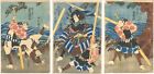 WB Yoshiiku Japanese Woodblock Prints Asian Antique Kabuki Actor Samurai 1862s