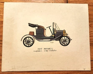Impresión litográfica de coche antiguo clásico Maxwell 1909 Waddill alrededor de 1960 - Imagen 1 de 1