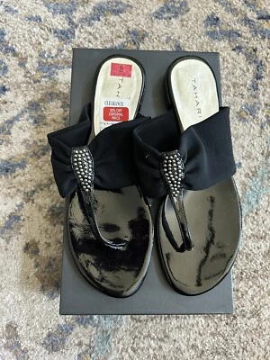 Tahari Princess Negro Patente y Tela Toboganes Planos Nuevo con Etiquetas 8M $99 Foto 1 de 4