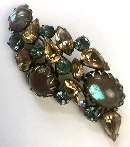 VTG Antique Signed Regency Sapherine Saphiret Art Glass Cabochon Brooch Pin - Picture 1 of 11