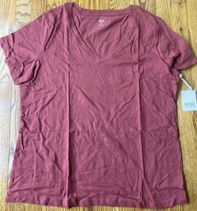 a.n.a Womens V Neck Short Sleeve T-Shirt Burnt Russet / Red Size XL NWT - Picture 1 of 4