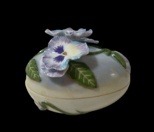 Fitz And Floyd Pansy Lidded Box Elegant Eggs 28/74 Nos In Box Handcrafted 4"