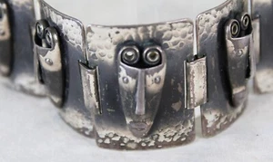 Pulsera de eslabones Rebajes vintage firmada plata modernista MCM máscaras brasileñas - Imagen 1 de 9