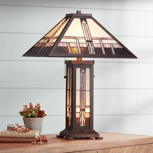 Alfred Mission Tiffany Style Table Lamp 26" High Bronze with Dimmer Nightlight - Picture 1 of 8