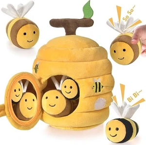 Soft Beehive Baby Toy with 5 Bees, Crinkle Rattle Mirror, Montessori Sensory Gif - Picture 1 of 8