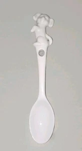 Vintage Babylöffel weiß Welpe Hund Griff Gewürz Frankreich? - Bild 1 von 4