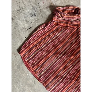 Y2K Vintage Poncho, Cowl Neck Pullover, Pink Red Orange, Hippie, Stripes - Picture 1 of 7