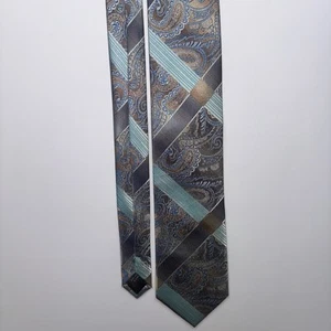 Stacy Adams Tie Woven Silky Microfiber Paisley Blue Brown Gray Gentleman 60x3.5” - Picture 1 of 4