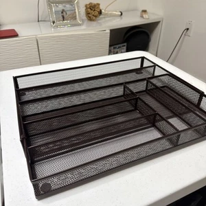 Expandable Mesh Metal Cutlery Tray, 6 Compartments 6 Compartments, Black - Picture 1 of 4