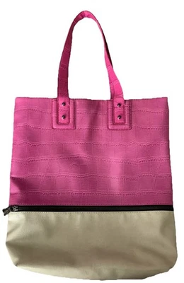 Vintage BCBGeneration Pink & Tan Color Block Tote Bag with Pouch - Imagem 1 de 4