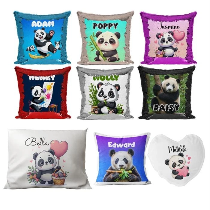 Personalised Cushion Panda Sequin Cushion Pillow Printed Birthday Gift 242 - Image 1 of 1