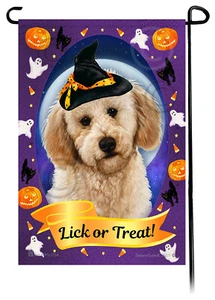 Halloween Garden Flag - Yellow Labradoodle - Picture 1 of 1