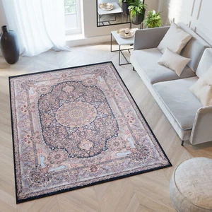 Alfombra salón lavable moderna clásica estampada flores antideslizante - Imagen 1 de 13