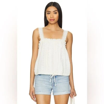 Free People Because Of You Ivory Eyelet Tank Top Cotton Linen Drawstring XL NWT - Image 1 of 4