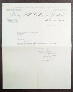 Carta de abogado limitada de Stoke-on-Trent de Berry Hill Collieries 1931 - Imagen 1 de 1