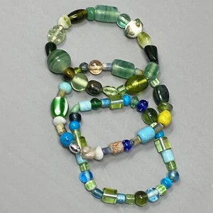Glass Bead Bracelet Lot of 3 Czech Bohemian Stretch Endless Green Multi Color - Picture 1 of 15
