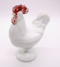 Vintage Milk Glass "Rooster On A Nest" Chicken Red Comb