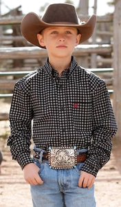 Boys Cinch "Match Dad" Black/Red Print shirt MTW7060240 - Picture 1 of 2