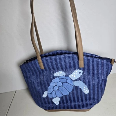 VERA BRADLEY BLUE REGATTA EMBROIDERED SEA TURTLE STRAW SHOULDER/CROSSBODY BAG - Image 1 of 4