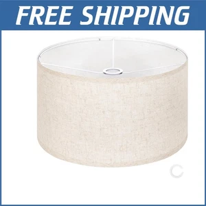 Versatile Beige Drum Lampshade for Table & Floor Lamps - Elegant 16" x 9" Design - Picture 1 of 10