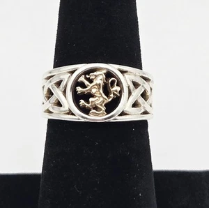 Keith Jack Celtic Knot Lion Rampant Signet Ring Sterling Silver 10k Gold Sz 6.5 - Imagen 1 de 4