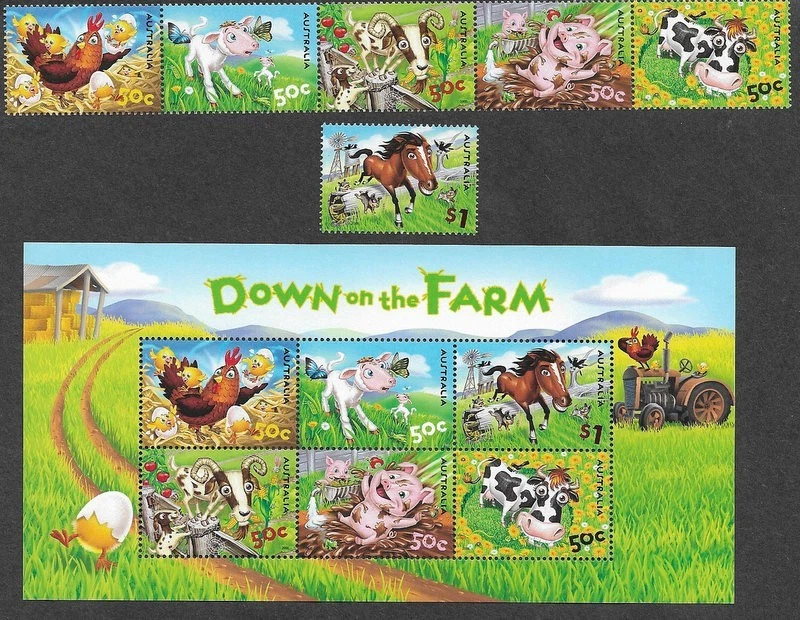 Australia Down on the farm set y hoja Min mnh animales de dibujos animados Foto 1 de 1