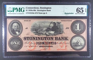 (18__) Stonington, CT - Stonington Bank $1 Note, G8a Rem., PMG Gem UNC 65 EPQ. - Picture 1 of 2