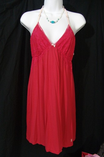 UNDERCOVER Victoria's Secret abito slip M rosso modal pizzo racerback camicia da notte media vintage 15