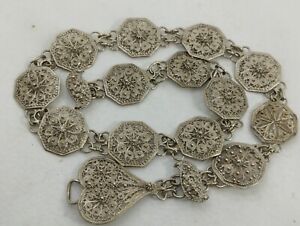 Small Size Filigree Decorated Silver Belt Rare Old Vintage