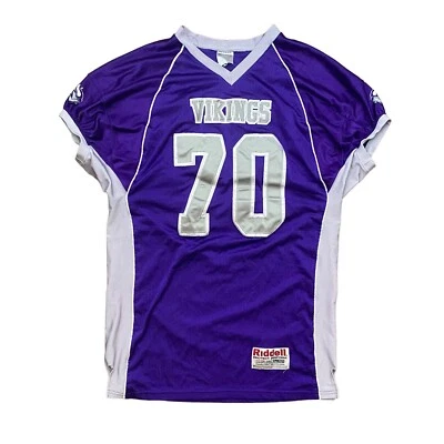 Camiseta deportiva de fútbol americano vintage Minnesota Vikings #70 Riddell púrpura plateada para adulto XL Foto 1 de 4