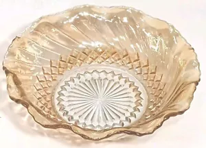 Cuenco de vidrio Indiana vintage iridiscente ámbar naranja carnaval vidrio remolino con volantes - Imagen 1 de 6