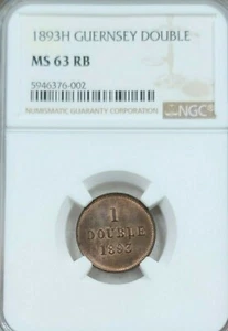 1893 GUERNSEY 1 DOUBLE NGC MS 63 RB BEAUTIFUL RICH COLOR GREAT COIN - Picture 1 of 5