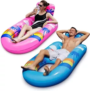 Pool Floats Adult Heavy Duty-Adult Float Lounger with Cup Holders Blue Verison - Picture 1 of 1