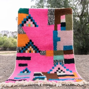 Pink Moroccan Rug Custom Size Berber Boho Hand Knotted Azilal Soft Wool Carpet - Picture 1 of 10