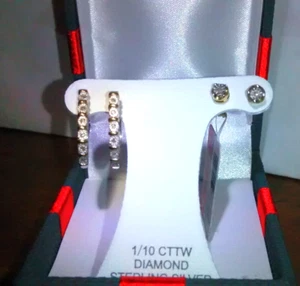 EARINGS 10 CT DIAMOND STERLING SILVER SET OF 4 $ 42 - Picture 1 of 4