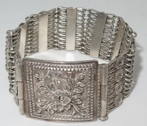 BRAZALETE DE PULSERA ORNAMENTADO PESADO DE PLATA SÓLIDA 925 DE LA INDIA - Imagen 1 de 6