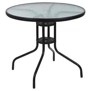 Outdoor Dining Table Bistro Patio Metal Frame Glass Top Garden Table Cafe Dining