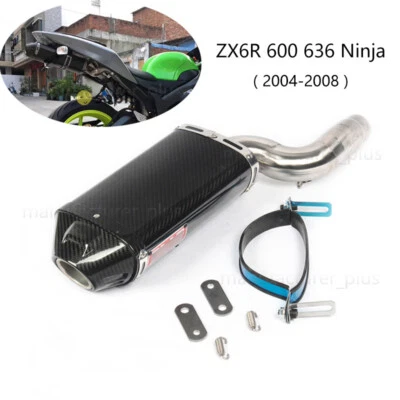 Silenciador punta de fibra de carbono para Kawasaki ZX6R Ninja 2004-2008 tubo de escape medio 51 mm Foto 1 de 4