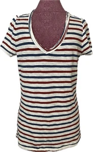 Maison Jules Women's T Shirt Red White And Blue Striped Top Size M - Picture 1 of 4