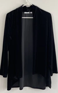 Susan Graver Velvet Velour Open Cardigan Womens sz Large black cascade boho glam - Picture 1 of 7