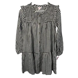 Cat and Jack Dress Girls Medium Kids Black Plaid Metallic Fall Peasant Casual - Picture 1 of 14