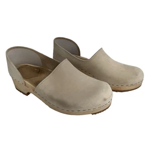 Sandgrens zoccoli in legno beige nabuk svedesi slid on donna taglia US 9,5 - Foto 1 di 13