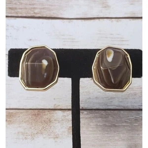 Vintage Ohrclips - Atemberaubend Braun & Gold Ton Ausgefallen Statement - Bild 1 von 4