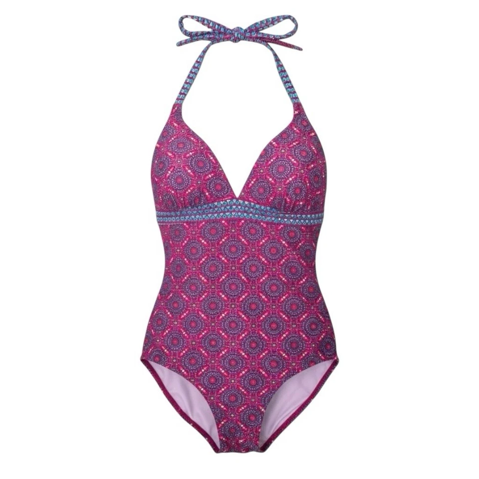 Traje de baño halter de una pieza estampado medallón Prana Lahari púrpura para mujer talla M” Foto 1 de 4