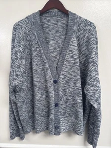 Lululemon 1X Boxy Cotton-Blend Blue Gray Cardigan Heather 3 Button Sweater - Picture 1 of 12