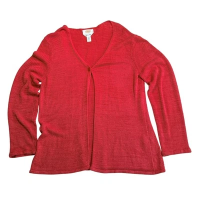 Talbots Coral Red Knit Cardigan Sweater One Button V-Neck Made in Italy L - Image 1 of 4
