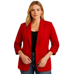 INC Red Ruched Sleeve Blazer | XL Stretch Jacket Single Hook Closure - Picture 1 of 6