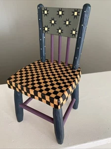 1999 Williraye Studio WW4124 Hand Painted Checks Farmhouse Chair 8.5" - Picture 1 of 7